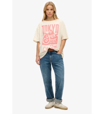 Superdry Tęczowa beżowa koszulka