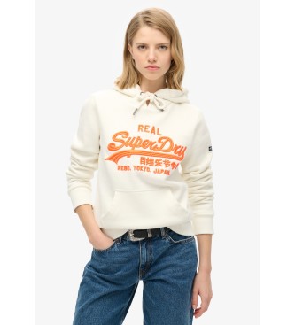 Superdry Fluor Kapuzensweatshirt mit Grafik und gesticktem Logo Vintage wei