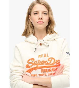 Superdry Fluor grafisk sweatshirt med huva och broderad logotyp Vintage vit