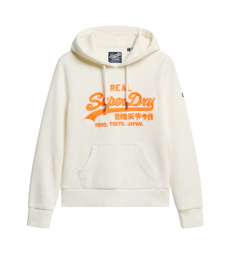 Superdry Felpa grafica fluorescente con cappuccio e logo Vintage ricamato bianco