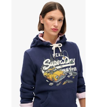 Superdry Sweater met grafische capuchon New York marine