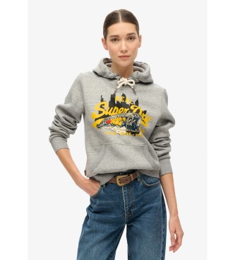 Superdry Hooded sweatshirt met logoprint Vintage New York   grijs