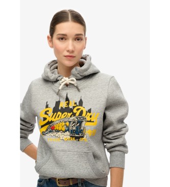 Superdry Sweatshirt com capuz e impresso do logtipo Vintage New York   cinzento