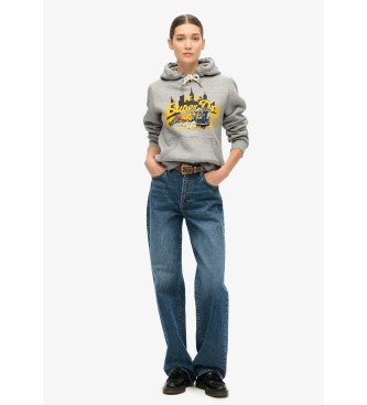 Superdry Sweatshirt com capuz e impresso do logtipo Vintage New York   cinzento