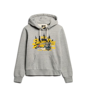 Superdry Sweatshirt com capuz e impresso do logtipo Vintage New York   cinzento