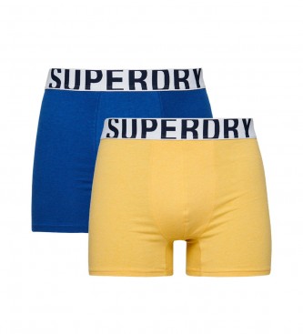 Superdry Pack de 2 cuecas boxer em algodo orgnico com duplo logtipo amarelo, azul