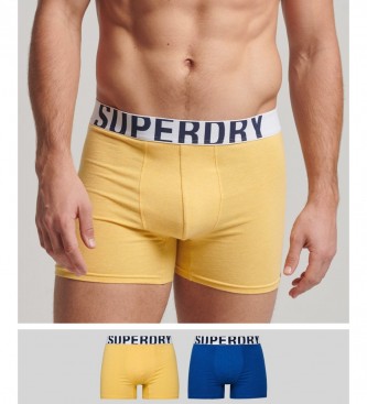 Superdry Pack de 2 cuecas boxer em algodo orgnico com duplo logtipo amarelo, azul