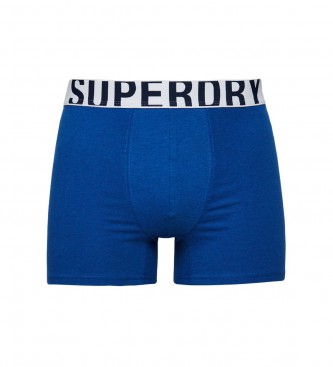 Superdry Confezione da 2 boxer in cotone biologico con doppio logo giallo, blu