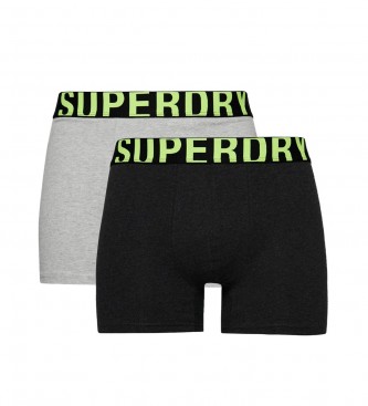 Superdry Pack 2 cuecas boxer em algodo orgnico com duplo logtipo cinzento, preto