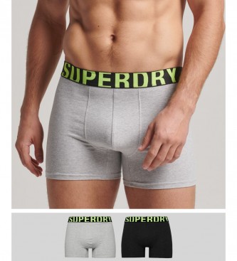 Superdry Confezione da 2 boxer in cotone biologico con doppio logo grigio, nero