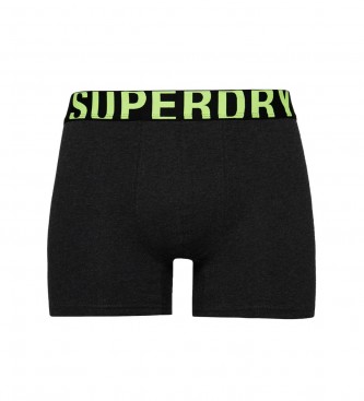 Superdry Lot de 2 boxers en coton bio avec double logo gris, noir