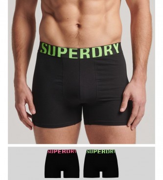 Superdry 2 pakker boxershorts i kologisk bomuld med dobbeltlogo, sort