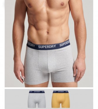 Superdry Pack de 2 cuecas boxer cuecas boxer em algodo orgnico amarelo, cinzento