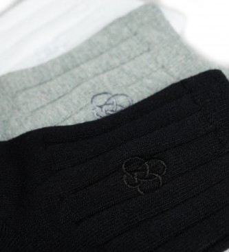 Superdry Pack de 3 Pares de calcetines tobilleros blanco, gris, negro