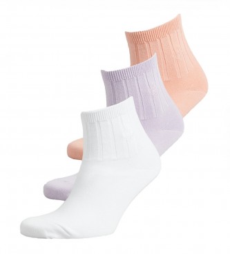 Superdry Pack of 3 pairs of ankle socks white, lilac, pink