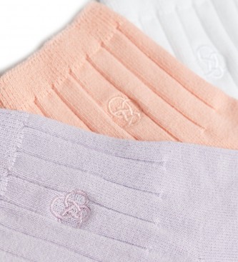 Superdry Pack de 3 Pares de calcetines tobilleros blanco, lila, rosa