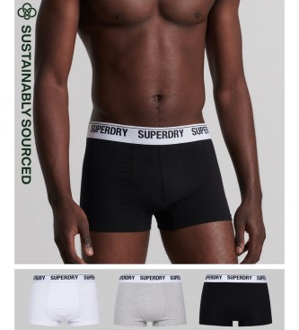 Superdry Embalagem de trs boxers de algodo orgnico preto, cinzento, branco