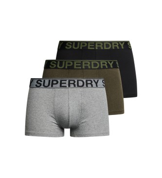 Superdry Pack 3 Boxer in cotone organico grigio, verde, nero