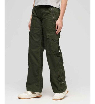 Superdry Široke tovorne hlače z nizkim pasom, zelene