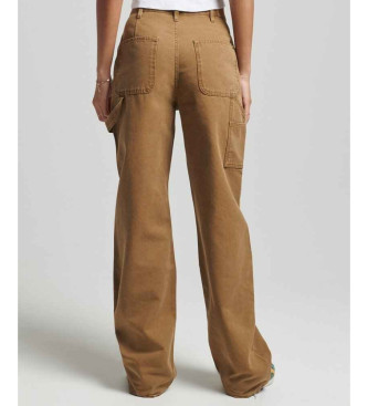 Superdry Rjave tesarske hlače s širokimi nogami