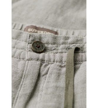 Superdry Pantaln corto de lino con cordn de ajuste gris