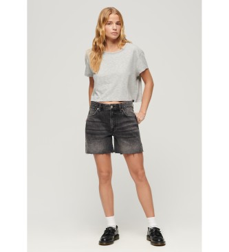 Superdry Black cropped mid-rise shorts