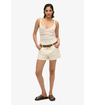 Superdry Hot denim mid-rise white shorts
