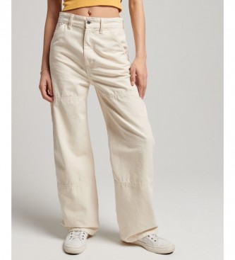 Superdry Spodnie typu baggy z bawełny organicznej w stylu vintage w kolorze złamanej bieli