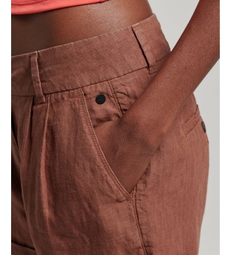 Superdry Lanene kratke hlače rjave barve