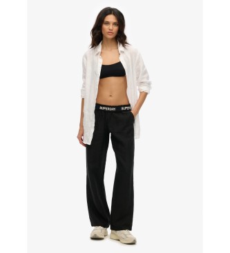 Superdry Pantalon en lin avec cordon noir
