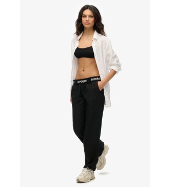 Superdry Pantalon en lin avec cordon noir