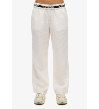 Superdry Pantalon en lin avec cordon de serrage blanc