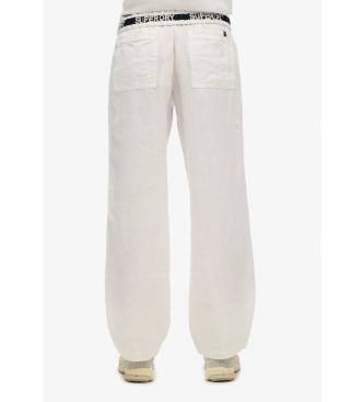 Superdry Pantalon en lin avec cordon de serrage blanc