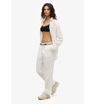 Superdry Pantalon en lin avec cordon de serrage blanc