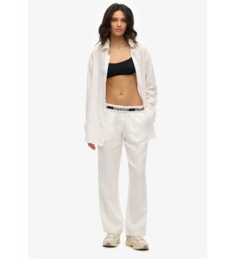 Superdry Pantalon en lin avec cordon de serrage blanc
