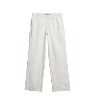 Superdry Pantalon en lin avec cordon de serrage blanc
