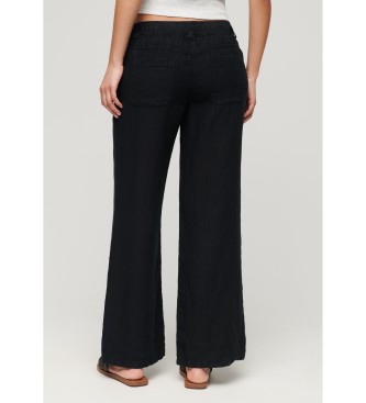 Superdry Pantalon en lin noir