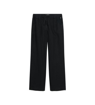 Superdry Lanene hlače črne barve