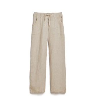 Superdry Pantaloni di lino beige a vita bassa