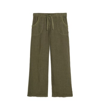 Superdry Lniane spodnie z niskim stanem w kolorze zielonym