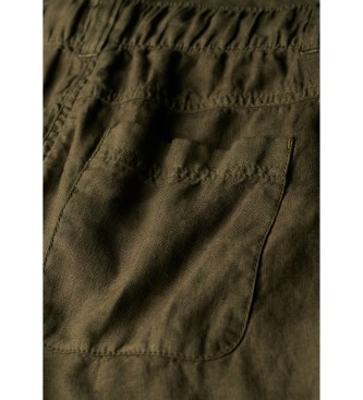 Superdry Lanene hlače z nizkim pasom zelene barve