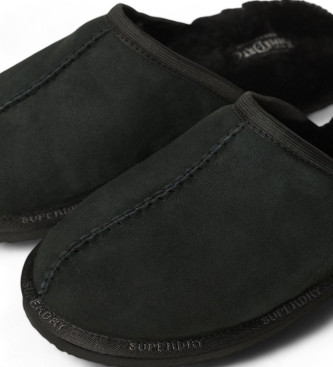 Superdry Zwarte sude pantoffels zonder hak