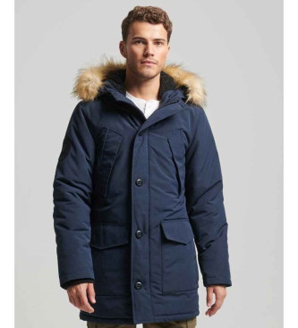 Superdry Parka con cappuccio in pelliccia sintetica Everest blu scuro