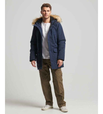 Superdry Parka con cappuccio in pelliccia sintetica Everest blu scuro