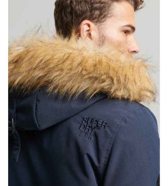 Superdry Parka con cappuccio in pelliccia sintetica Everest blu scuro