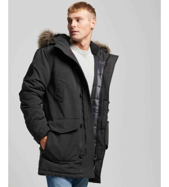 Superdry Parka con cappuccio in pelliccia sintetica nera Everest