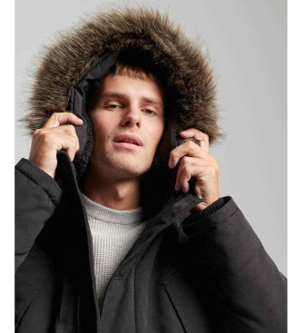 Superdry Parka Everest zwart met imitatiebont en capuchon