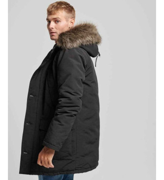 Superdry Parka con cappuccio in pelliccia sintetica nera Everest