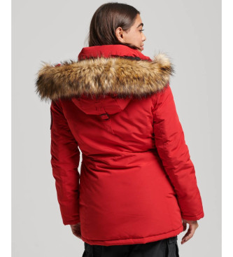 Superdry Parka s kapuco iz umetnega krzna Everest rdeča