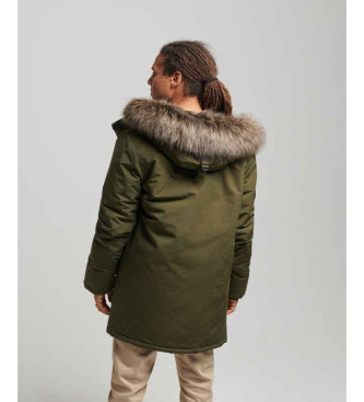 Superdry Parka z kapturem ze sztucznego futra Everest zielona